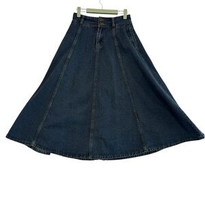 Chic Wish Classic Denim A-Line Maxi Skirt with Pockets Womens Size Small